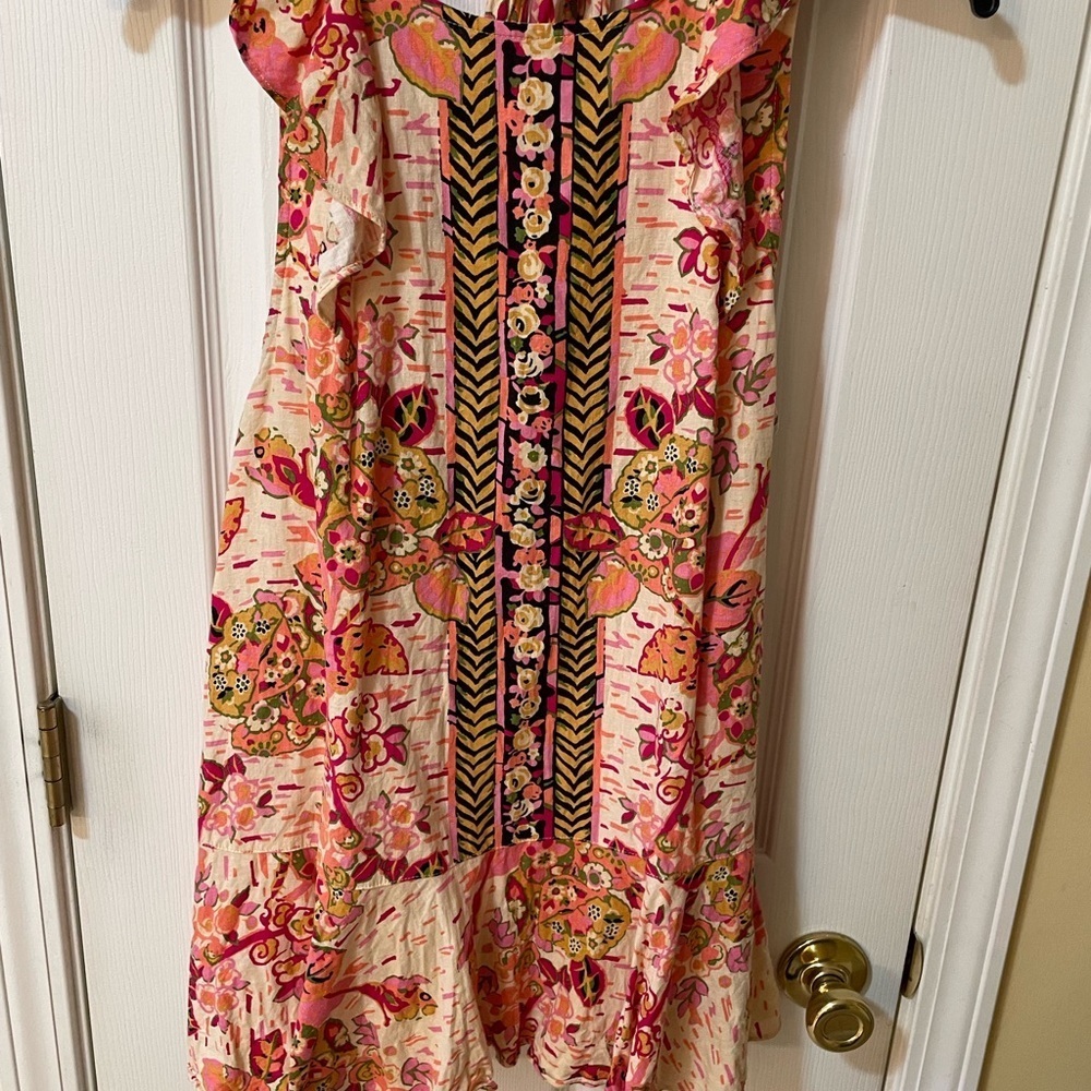 Free People Size M Open Back Boho Floral Ruffle Mini Dress 🌸